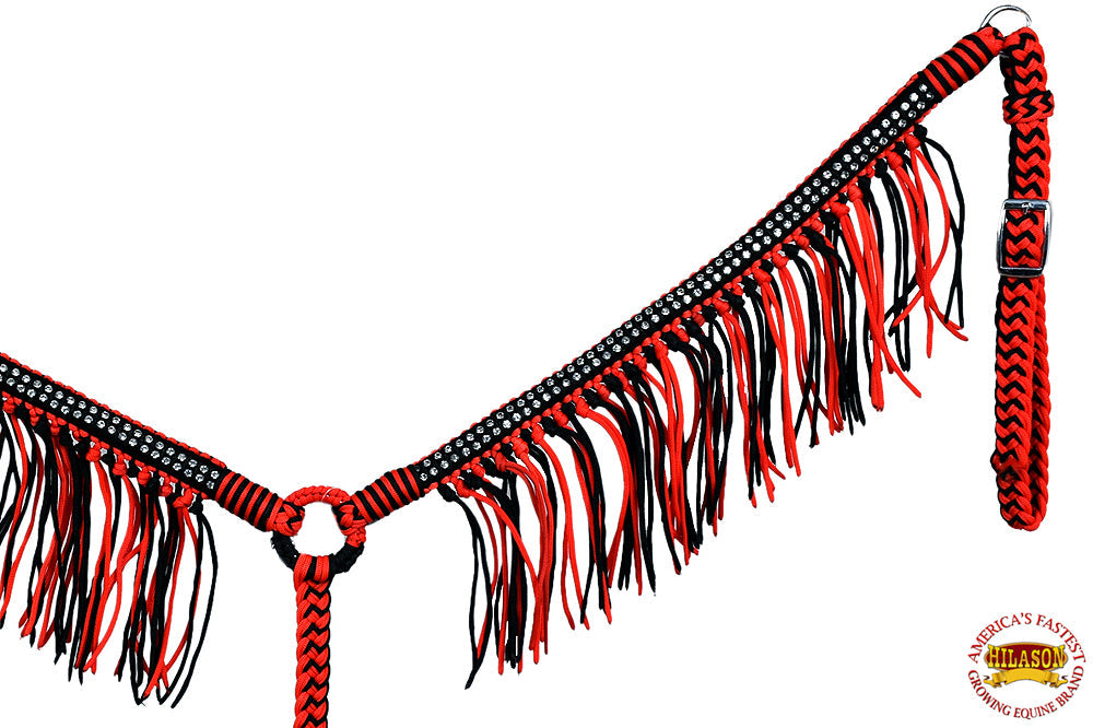 Hilason Horse Flat Braided Paracord Crystal Fringes Breast Collar