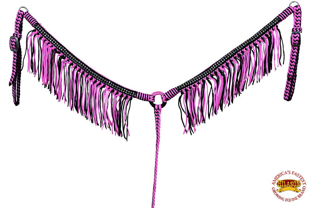 Hilason Horse Flat Braided Paracord Crystal Fringes Breast Collar