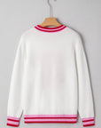 Christmas Stripe Trim Bow Crewneck Sweater