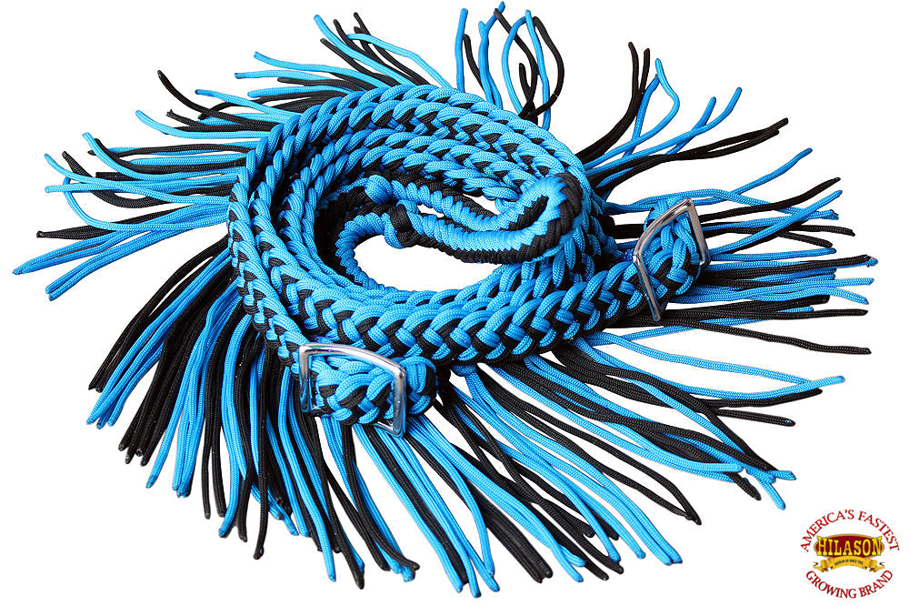 1&quot; X 8Ft Hilason Braided Poly Barrel Horse Racing Reins Flat Grip Knots