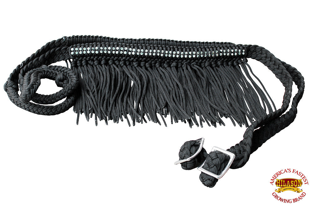 1&quot; X 8Ft Hilason Braided Barrel Horse Racing Reins Knots Fringe Crystal