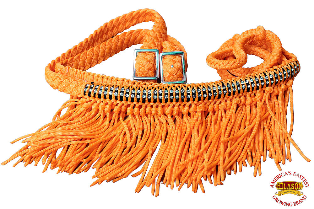 1&quot; X 8Ft Hilason Braided Barrel Horse Racing Reins Knots Fringe Crystal
