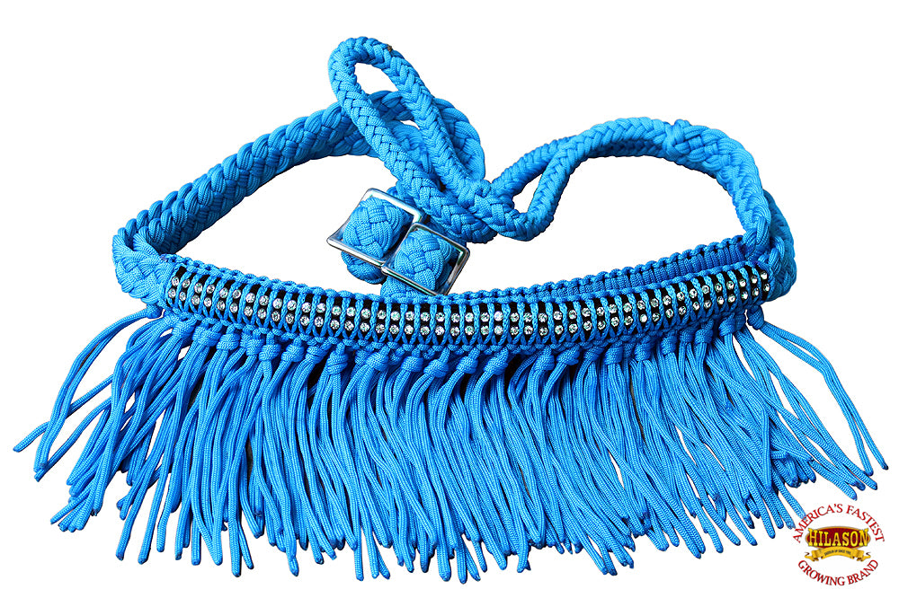 1&quot; X 8Ft Hilason Braided Barrel Horse Racing Reins Knots Fringe Crystal