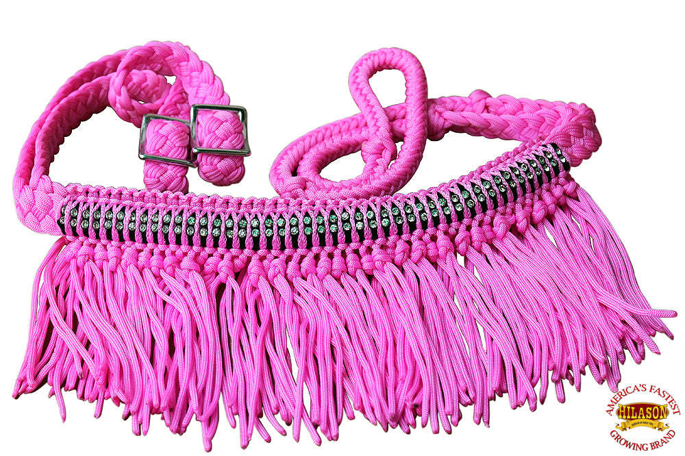 1&quot; X 8Ft Hilason Braided Barrel Horse Racing Reins Knots Fringe Crystal