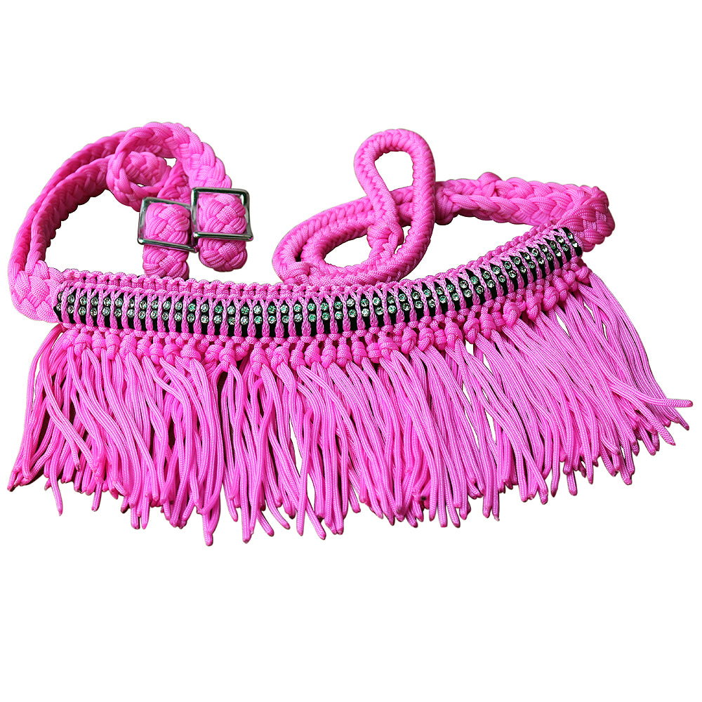 1&quot; X 8Ft Hilason Braided Barrel Horse Racing Reins Knots Fringe Crystal