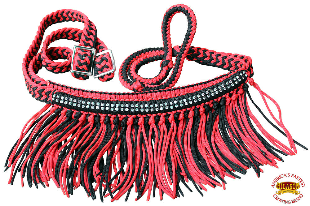 1&quot; X 8Ft Hilason Braided Barrel Horse Racing Reins Knots Fringe Crystal