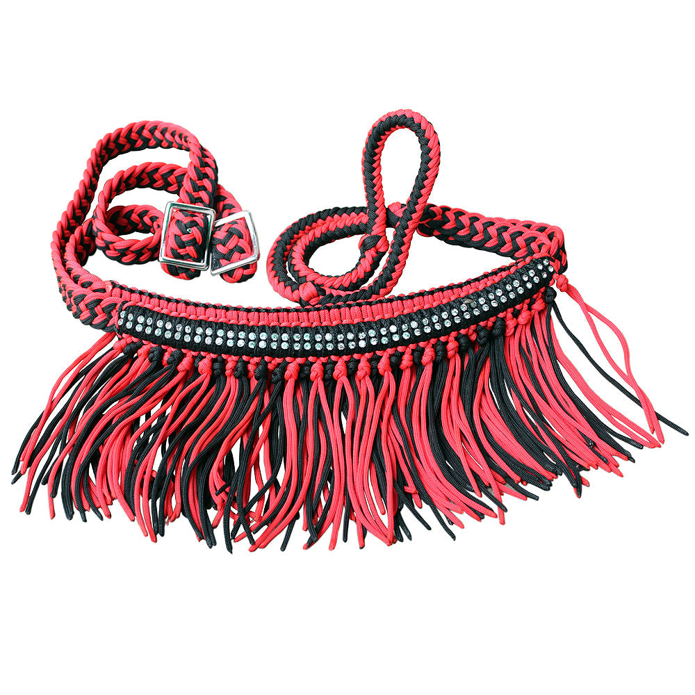 1&quot; X 8Ft Hilason Braided Barrel Horse Racing Reins Knots Fringe Crystal