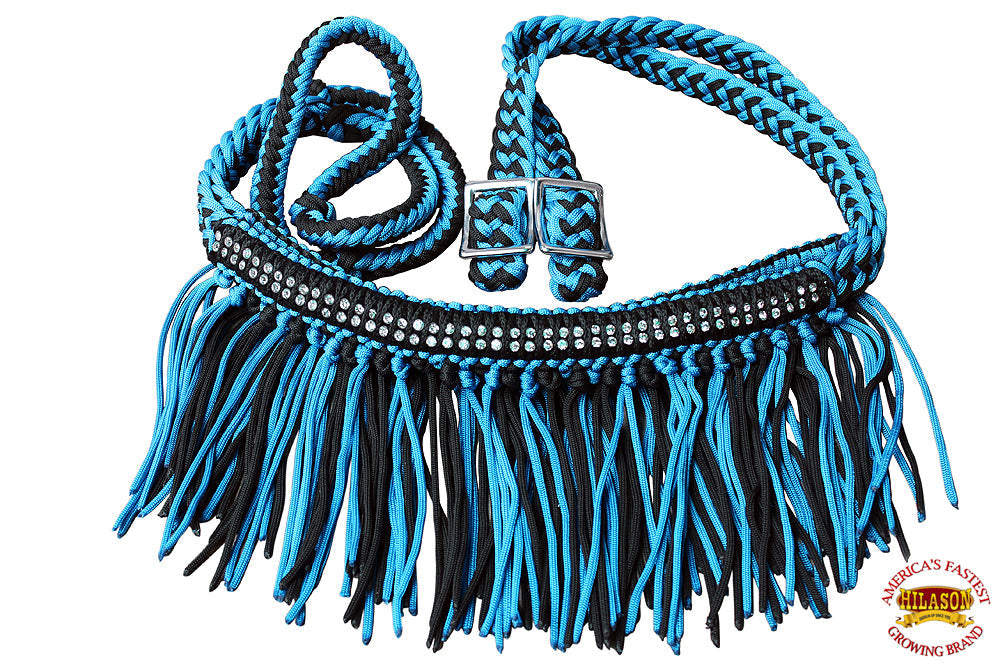 1&quot; X 8Ft Hilason Braided Barrel Horse Racing Reins Knots Fringe Crystal