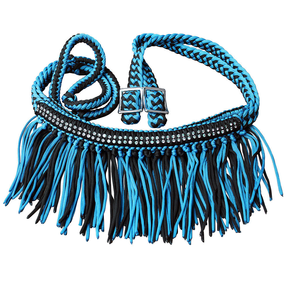 1&quot; X 8Ft Hilason Braided Barrel Horse Racing Reins Knots Fringe Crystal