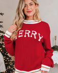 MERRY Colorblock Trim Drop Shoulder Sweater