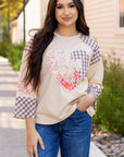 Valentine Heart Plaid Floral Patchwork Long Sleeve Top