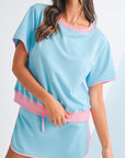 Colorblock Edge Drop Shoulder T Shirt and Skort Set