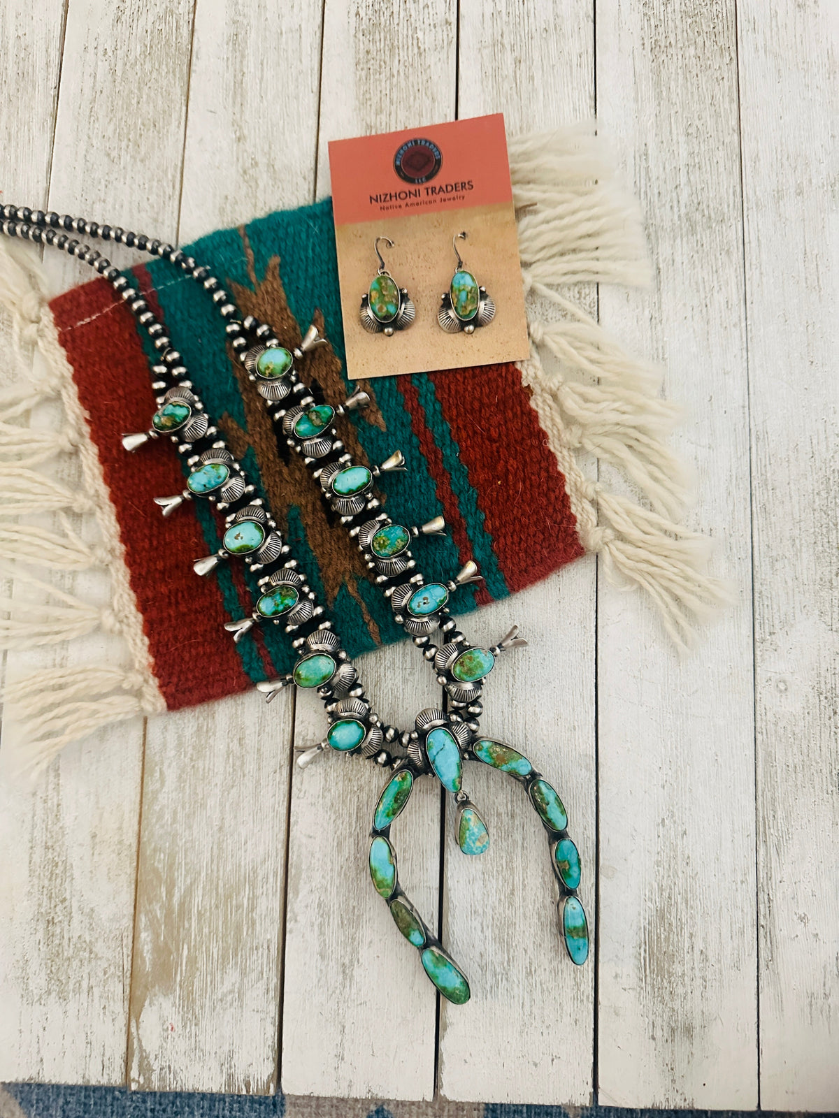 Navajo Sonoran Mountain Turquoise & Sterling Silver Necklace Set