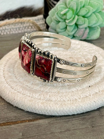 Handmade Sterling Silver & Dahlia Rose Cuff Bracelet