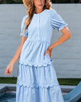 Noah Stripe Tiered Scallop Long Dress