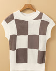 Checker Colorblock Crewneck Short Sleeve Sweater