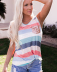 Skyla Sequin Pocket Patchwork Striped Tank Top