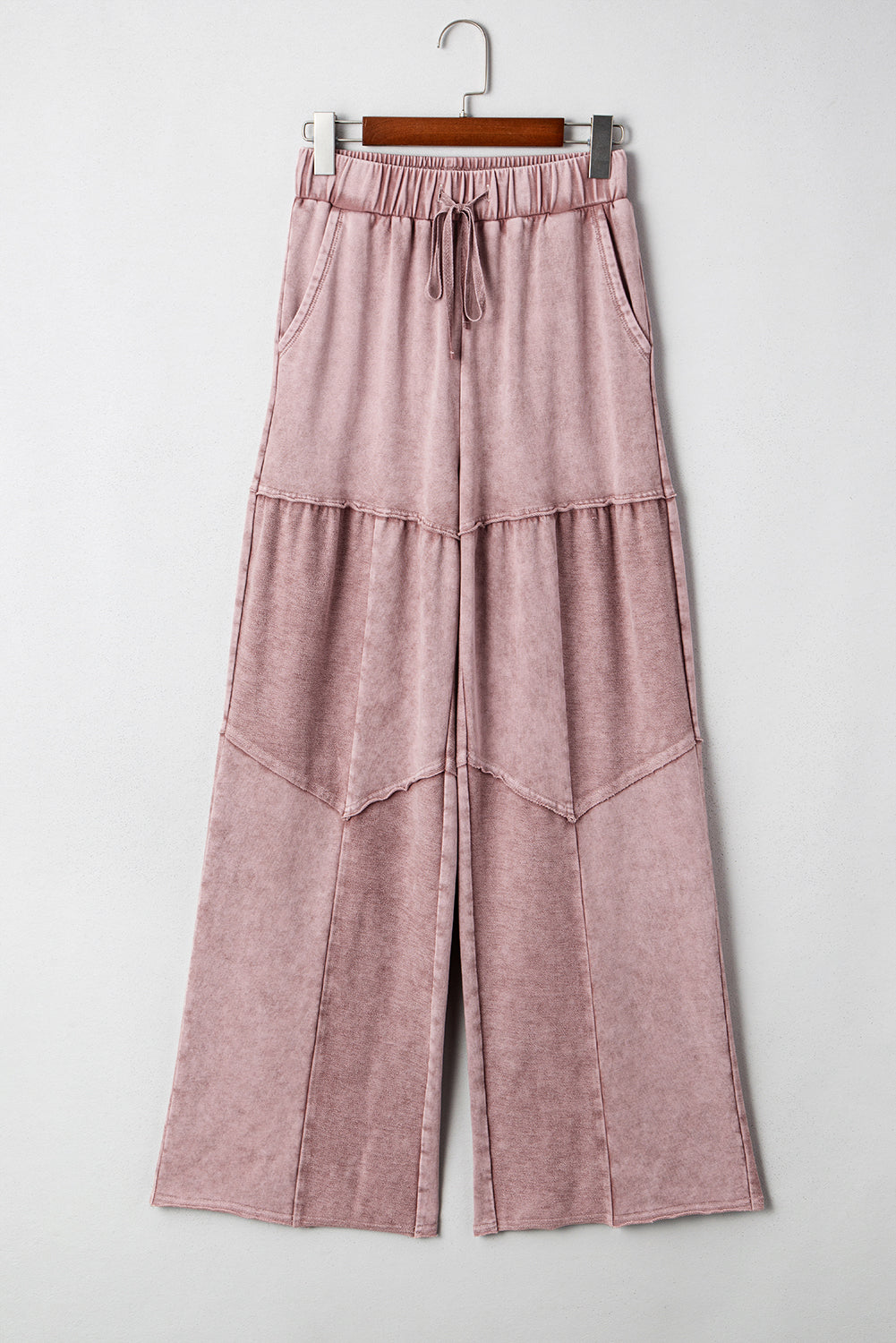 Mineral Wash Patchwork Tiered Wide Leg Pants