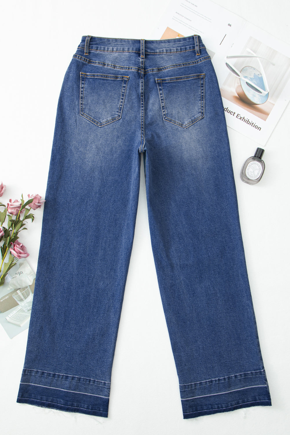 Denim Raw Hem Straight Leg Jeans