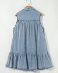 Chambray Bow Neck Sleeveless Ruffle Dress