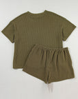 Solid Corded Short Sleeve Tee and Shorts Set