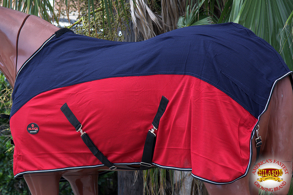 Hilason Western Horse Light Weight Comfort Durable Poly Fly Sheet Navy Blue &amp; Red