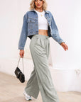 Solid Tied High-Waist Pleated Sweatpants