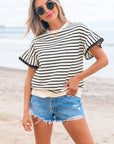 Naya Scallop Lace Trim Ruffle Short Sleeves Top