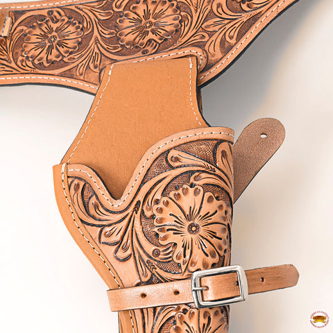 Tan Hilason Western Right Hand Gun Holster Rig 38 Caliber Leather Cowboy