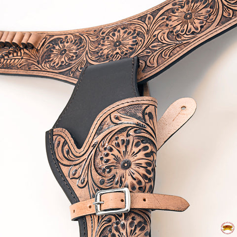 Hilason Western Right Hand Gun Holster Rig 38 Cal Leather Cowboy
