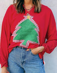 Christmas Tree Plaid Patchwork Drop Shoulder Sweatshirt