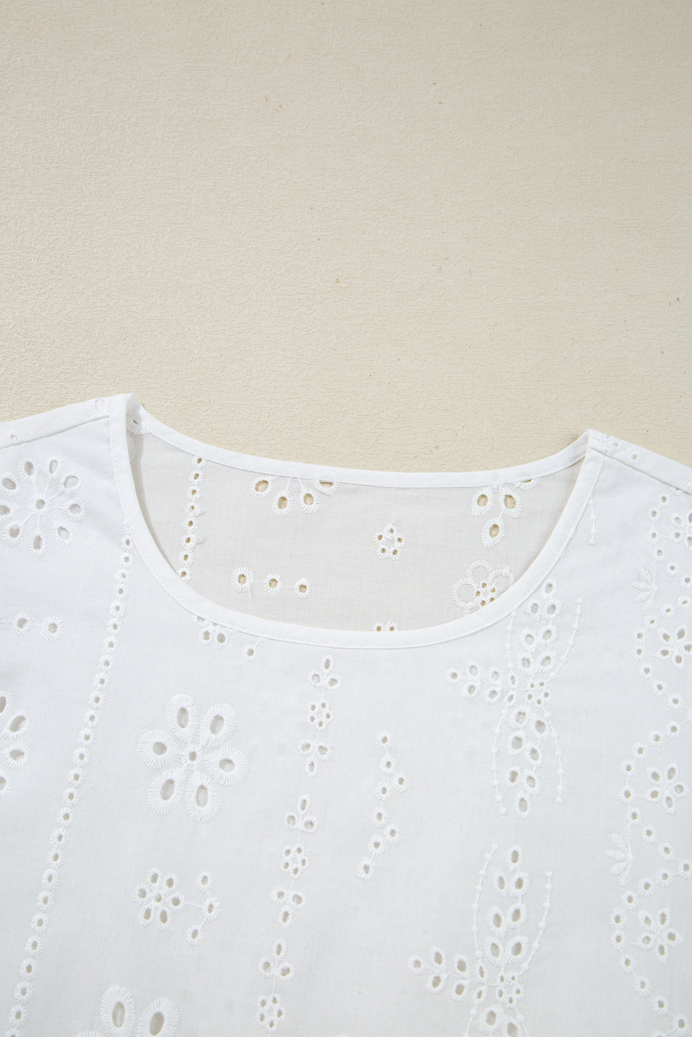 Solid Eyelet Embroidered Long Sleeve Blouse