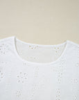 Solid Eyelet Embroidered Long Sleeve Blouse