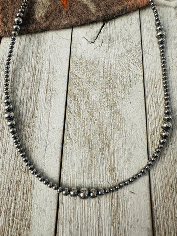 Navajo Sterling Silver Pearl 20” Beaded Necklace