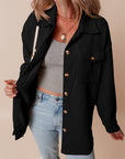 Solid Corduroy Button-Up Pocketed Shacket