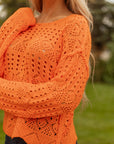 Solid Open Crochet Scallop Edge Sweater