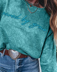 SAVED BY GRACE Embroidered Mineral Wash Sweatshirt