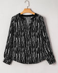Abstract V-Neck Long Sleeve Blouse