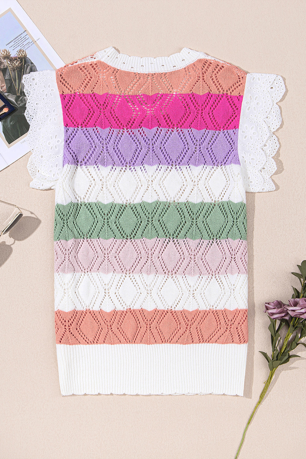 Alena Hollowed Knit Scallop Edge Sweater Vest