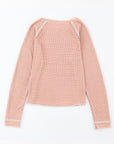 Solid Waffle Knit Round Neck Long Sleeve Top