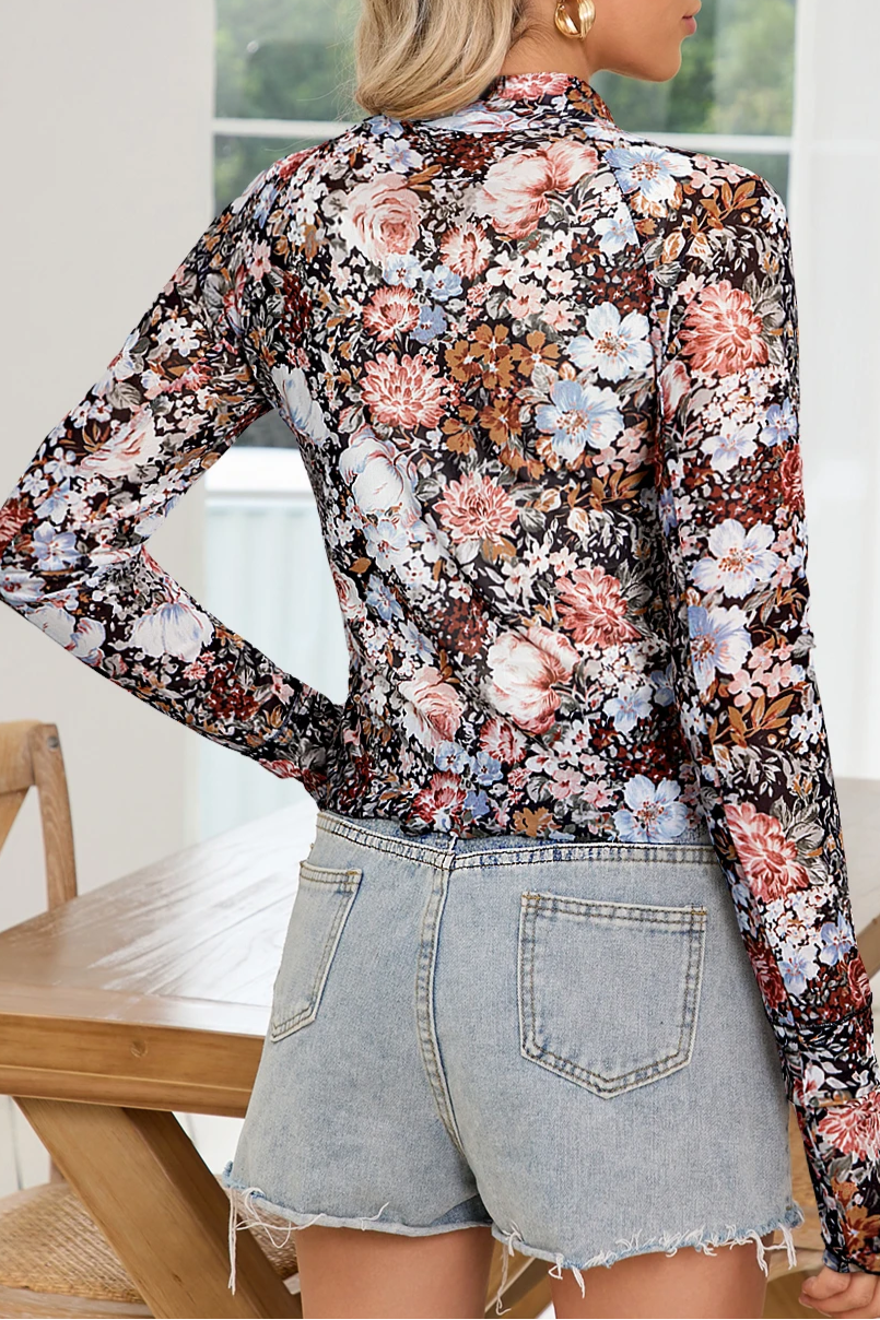 Floral Mesh Long Sleeve Top