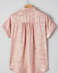 Kiana Metallic Buttoned Loose Fit Short Sleeve Shirt