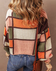 Colorblock Waffle Knit Drawstring Mock Neck Sweater