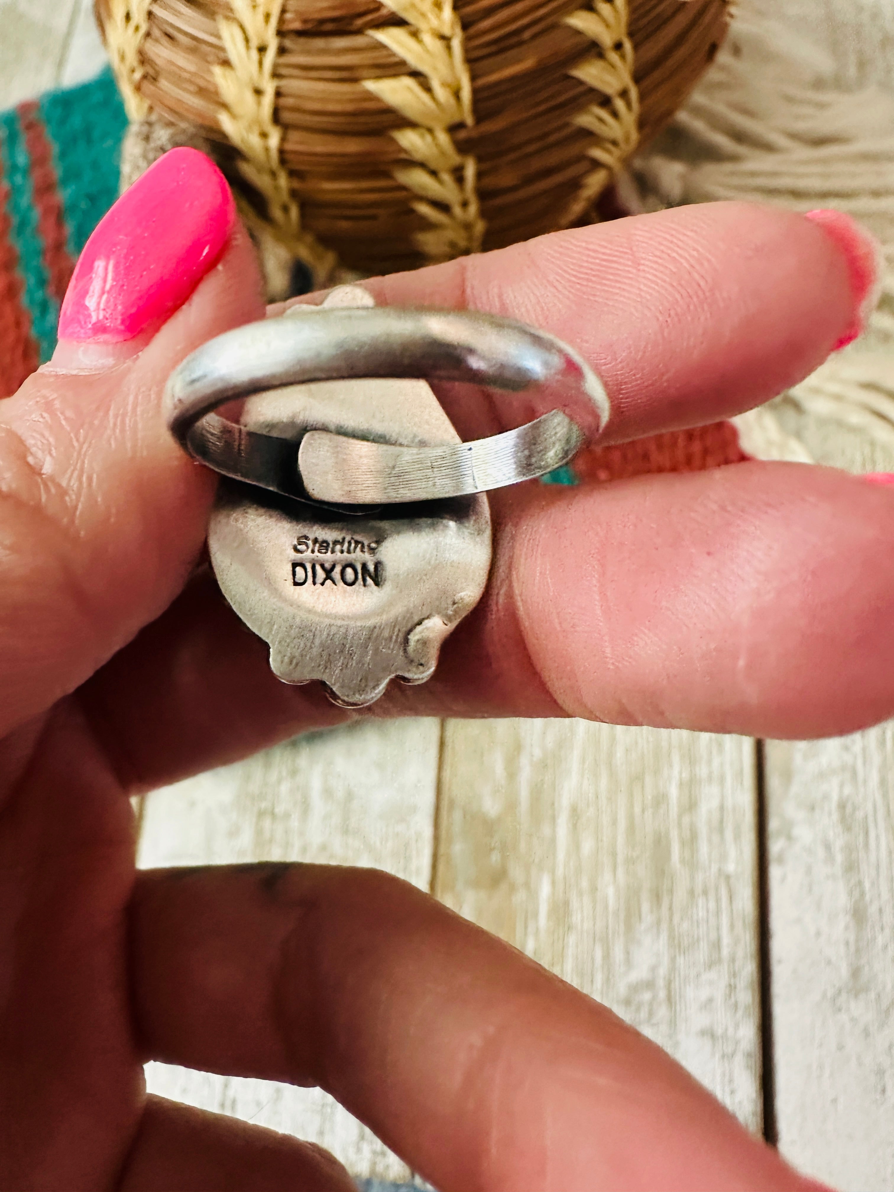 Navajo Sterling Silver & Cotton Candy Teardrop Adjustable Ring