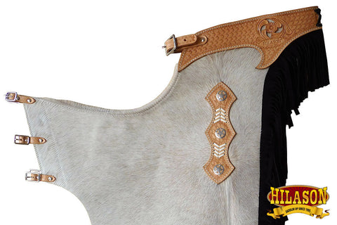 Hilason Western Pro Rodeo Bronc Bull-Riding Smooth Leather Chinks Chaps
