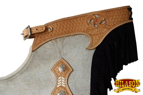 Hilason Western Pro Rodeo Bronc Bull-Riding Smooth Leather Chinks Chaps
