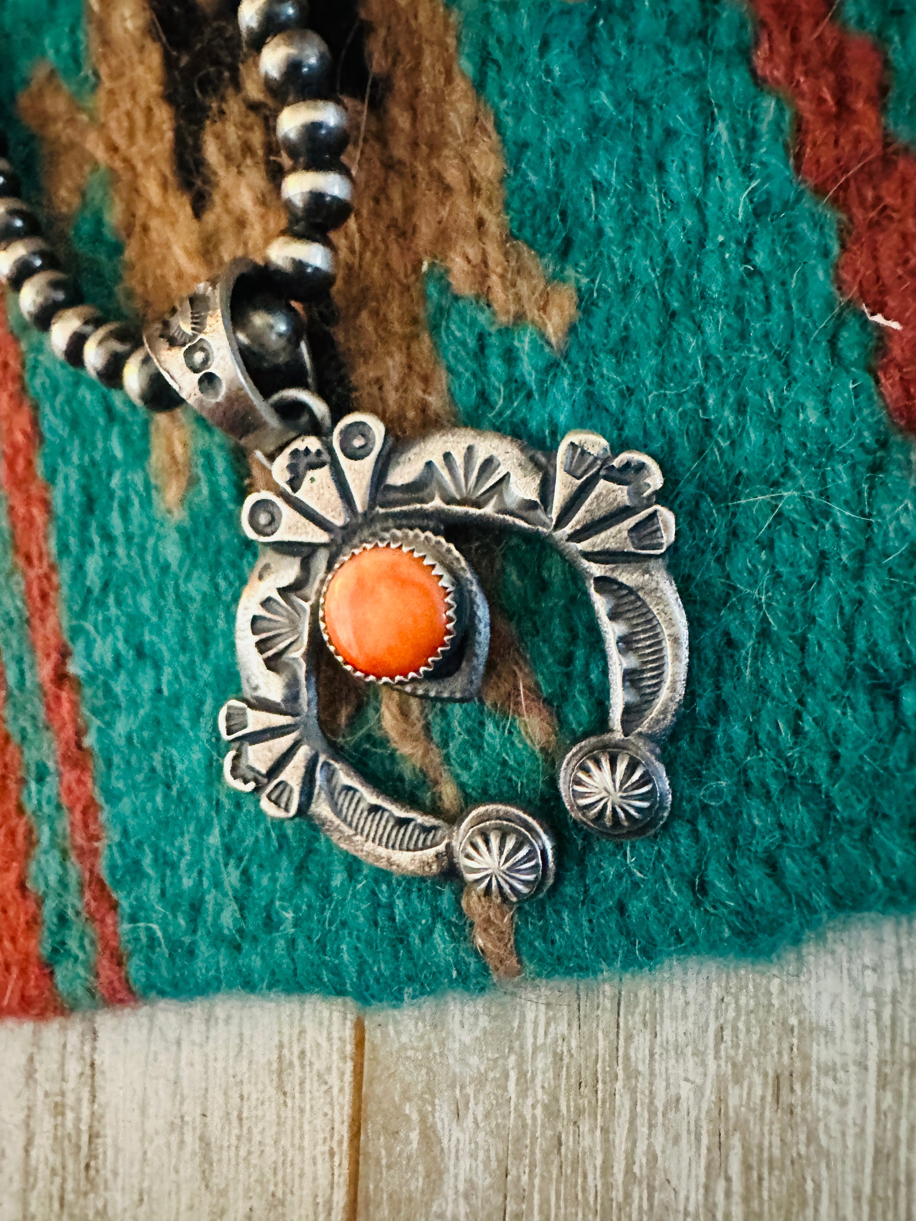 Navajo Sterling Silver & Orange Spiny Naja Pendant by Kevin Billah