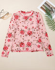 Floral Reverse Seam Mesh Long Sleeve Top