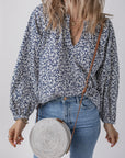 Floral V-Neck Puff Sleeve Blouse