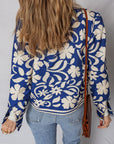Floral Open Front Buttoned Cuff Jacket